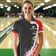 Load image into Gallery viewer, Personalized Funny Rooster Bowling Polo &amp; 1/4-Zip Shirts For Women Splatter Bowling Team Jersey NYN2725
