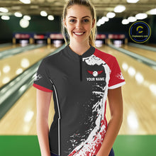 Load image into Gallery viewer, Personalized Funny Rooster Bowling Polo &amp; 1/4-Zip Shirts For Women Splatter Bowling Team Jersey NYN2725