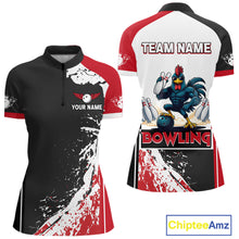 Load image into Gallery viewer, Personalized Funny Rooster Bowling Polo &amp; 1/4-Zip Shirts For Women Splatter Bowling Team Jersey NYN2725