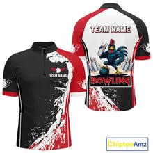 Load image into Gallery viewer, Personalized Funny Rooster Bowling Polo &amp; 1/4-Zip Shirts For Men Splatter Bowling Team Jersey NYN2725