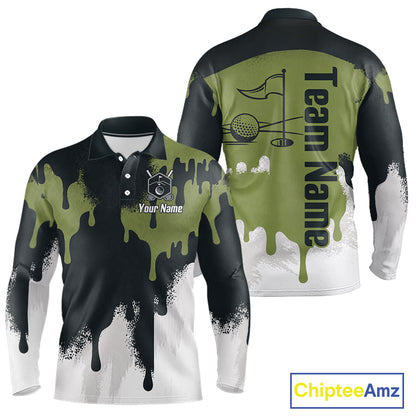 White, Green And Gray Dripping Golf Polo Shirts For Men Personalized Team Name Golf Clothes NYN3251