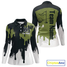 Load image into Gallery viewer, White, Green And Gray Dripping Golf Polo Shirts For Women Personalized Team Name Golf Clothes NYN3251