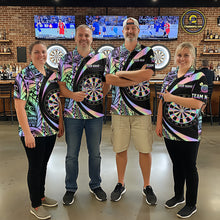 Load image into Gallery viewer, Black &amp; Holographic Rainbow Tribal Dartboard Darts Quarter-zip Shirt For Men Custom Dart Team Jerseys NYN2522