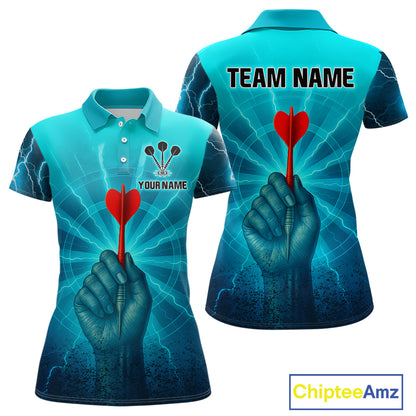Women’s Custom Darts Shirt - Turquoise Lightning Fist With Maroon Dart Arrow NYN0316