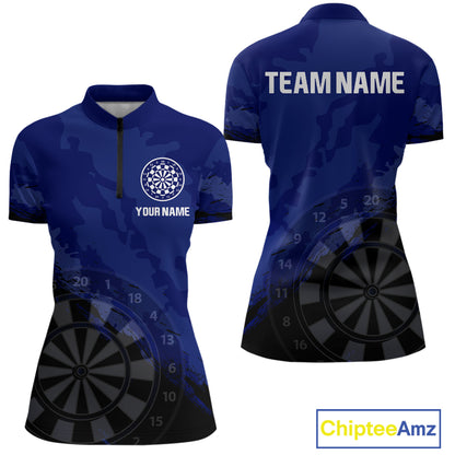 Women’s Custom Darts Team Shirt With Navy Pattern & Black Dartboard, Darts Jersey NYN0319