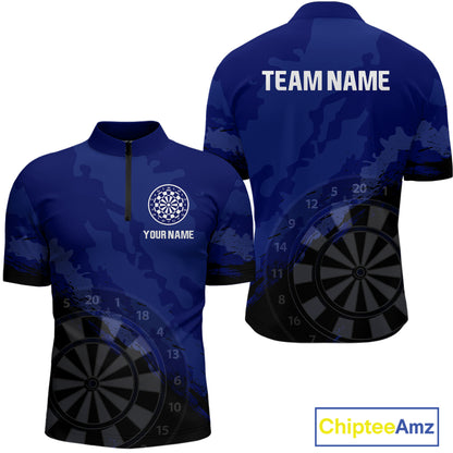 Men’s Custom Darts Team Shirt With Navy Pattern & Black Dartboard, Darts Jersey NYN0319