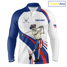 Load image into Gallery viewer, American Flag Golf Polo Shirts For Men Custom Skeleton Golfer Patriot Golf Team Clothing NYN3264