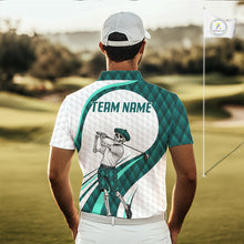 Load image into Gallery viewer, Custom Skeleton Golfer Golf Polo Shirts For Men Teal Argyle Pattern Golf Team Clothing NYN3265