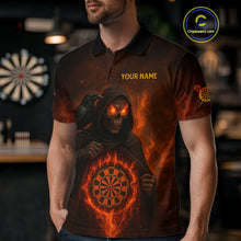 Load image into Gallery viewer, Custom Red Flames Raven Grim Reaper Dartboard Dart Polo Shirt For Men Dart Outfit Jersey NYN1452
