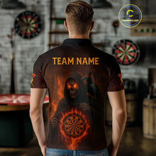 Load image into Gallery viewer, Custom Red Flames Raven Grim Reaper Dartboard Dart Polo Shirt For Men Dart Outfit Jersey NYN1452