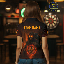 Load image into Gallery viewer, Custom Red Flames Raven Grim Reaper Dartboard Dart Polo Shirt For Women Dart Outfit Jersey NYN1452
