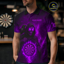 Load image into Gallery viewer, Custom Purple Flames Raven Grim Reaper Dartboard Dart Polo Shirt For Men Dart Outfit Jersey NYN1453