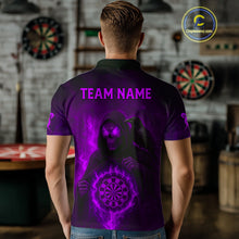 Load image into Gallery viewer, Custom Purple Flames Raven Grim Reaper Dartboard Dart Polo Shirt For Men Dart Outfit Jersey NYN1453