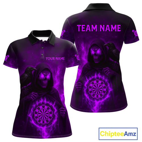Custom Purple Flames Raven Grim Reaper Dartboard Dart Polo Shirt For Women Dart Outfit Jersey NYN1453