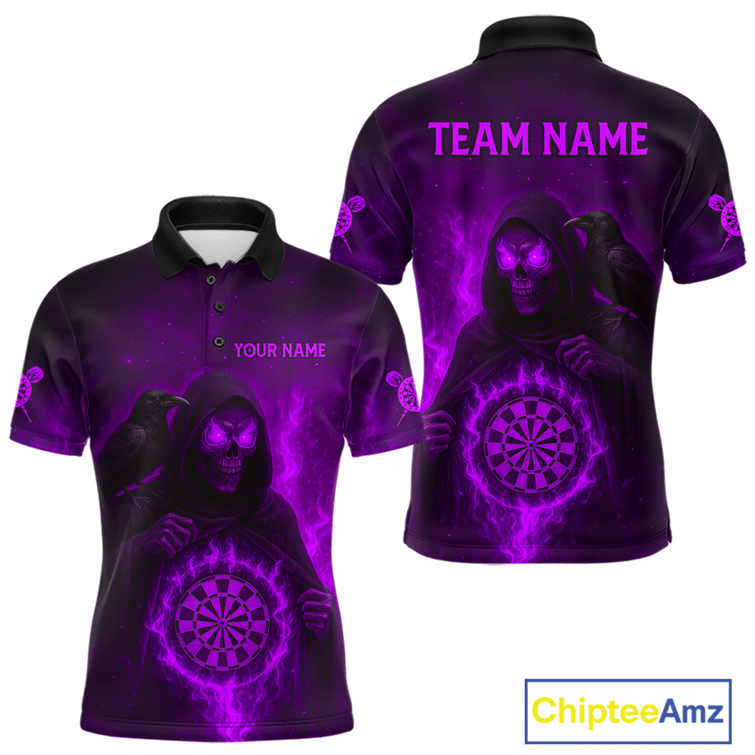 Custom Purple Flames Raven Grim Reaper Dartboard Dart Polo Shirt For Men Dart Outfit Jersey NYN1453