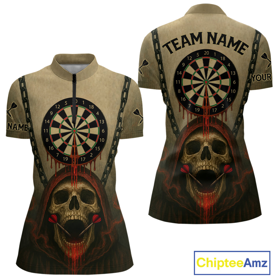 Custom Red Dripping Skull Halloween Dart 1/4-Zip Shirt For Women Hallow's Eve Dart Team Jersey NYN1456