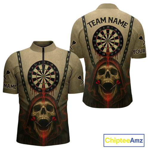 Custom Red Dripping Skull Halloween Dart 1/4-Zip Shirt For Men Hallow's Eve Dart Team Jersey NYN1456