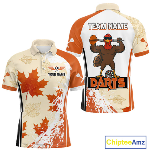 Custom Funny Turkey Autumn Leaves Dart Polo Shirt For Men Thanksgiving Dart Jersey NYN1458