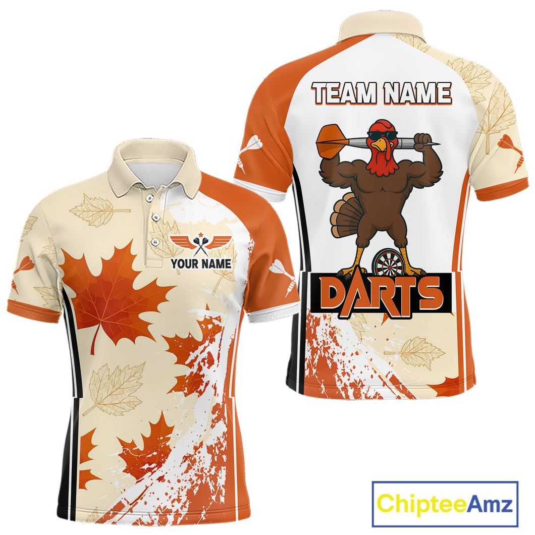 Custom Funny Turkey Autumn Leaves Dart Polo Shirt For Men Thanksgiving Dart Jersey NYN1458