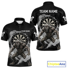 Load image into Gallery viewer, Grey Smokes Horror Wolf Grunge Dartboard Custom Darts Polo Shirt For Men Dart Gifts NYN1997