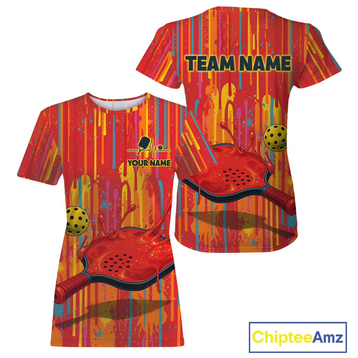 Custom Dripping Pickleball Paddle & Ball Jerseys Women Splashed Colorful Pickleball Shirt NYN2223
