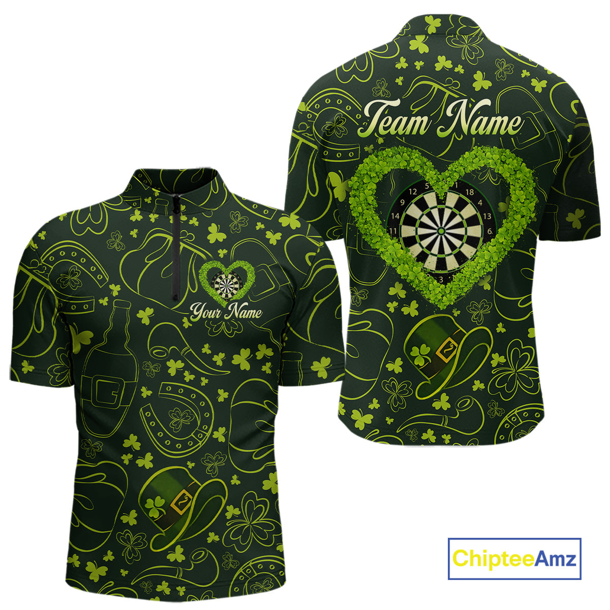 Heart Shamrock Dartboard St Patrick's Day Men Darts Quarter-Zip Shirt Custom Darts Couple Jersey NYN2530