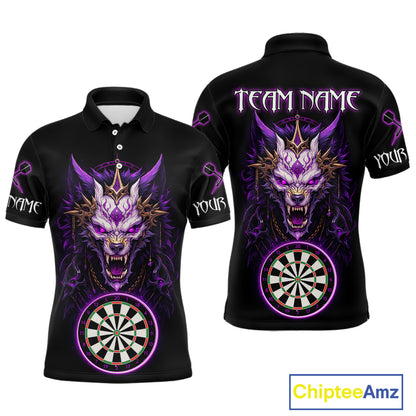 Purple Vicious Wolf Ruler Dartboard Darts Shirt For Men - Custom Name & Team Jersey NYN0581