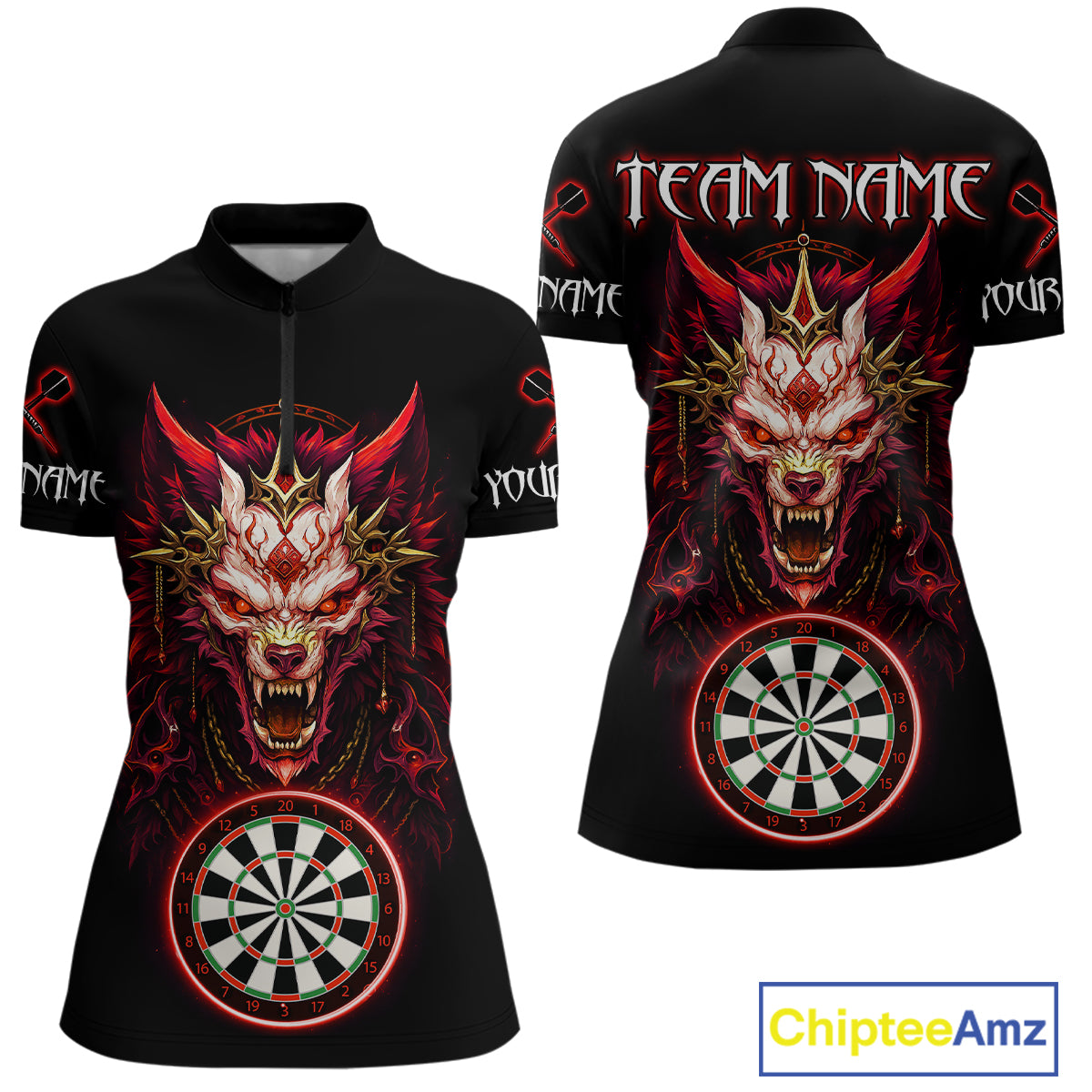 Red Vicious Wolf Ruler Dartboard Darts Shirt For Women - Custom Name & Team Jersey NYN0582