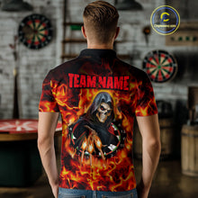 Load image into Gallery viewer, Grim Reaper Flaming Dartboard &amp; Arrows Darts Shirt For Men - Custom Name &amp; Team Jersey NYN0585