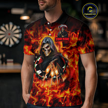 Load image into Gallery viewer, Grim Reaper Flaming Dartboard &amp; Arrows Darts Shirt For Men - Custom Name &amp; Team Jersey NYN0585