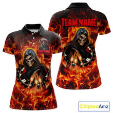 Load image into Gallery viewer, Grim Reaper Flaming Dartboard &amp; Arrows Darts Shirt For Women - Custom Name &amp; Team Jersey NYN0585