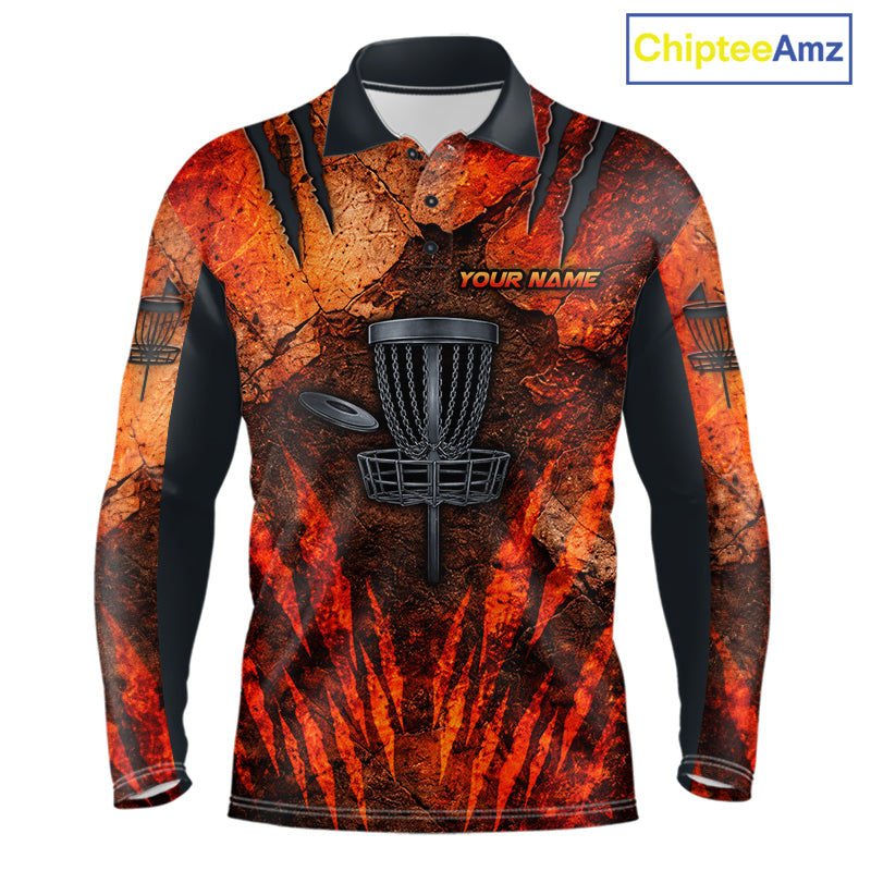 Orange Claws Mens Disc Golf Polo Shirt Custom Grey Disc Golf Basket Jerseys Team Mens Disc Golf NYN3113