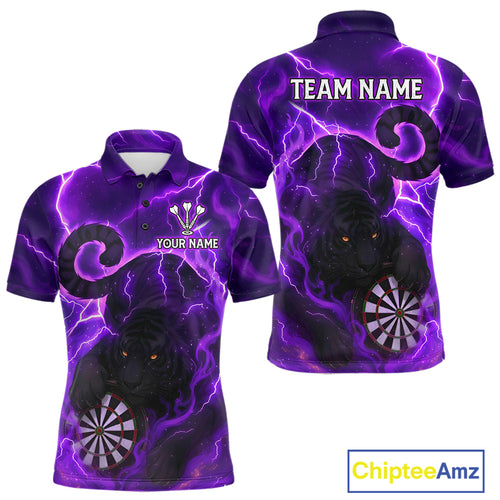 Custom Smoke Tiger Lightning Purple Dartboard Dart Men Polo Jerseys Funny Dart Shirts NYN1734