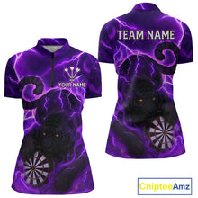 Load image into Gallery viewer, Custom Smoke Tiger Lightning Purple Dartboard Dart Women Quarter-Zip Jerseys Funny Dart Shirts NYN1734