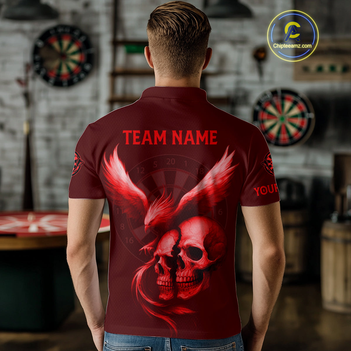Darts Shirt For Men Personalized Eagle Skull Dartboard Dart Team Jerseys | Red NYN1154