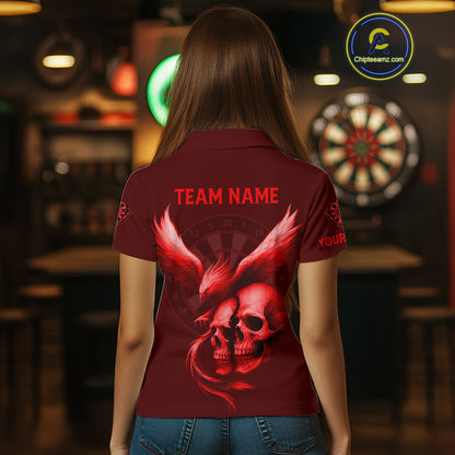 Darts Shirt For Women Personalized Eagle Skull Dartboard Dart Team Jerseys | Red NYN1154