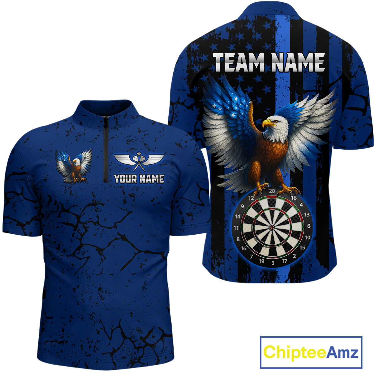US Flag Eagle Dartboard Grunge Blue Darts Shirt For Men - Custom Name & Team Jersey NYN0609
