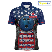 Load image into Gallery viewer, Grunge American Flag Bowling Polo &amp; 1/4 Zip Shirts For Men Custom Patriotic Team Bowling Jerseys NYN3128