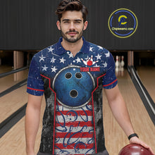 Load image into Gallery viewer, Grunge American Flag Bowling Polo &amp; 1/4 Zip Shirts For Men Custom Patriotic Team Bowling Jerseys NYN3128