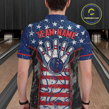 Load image into Gallery viewer, Grunge American Flag Bowling Polo &amp; 1/4 Zip Shirts For Men Custom Patriotic Team Bowling Jerseys NYN3128