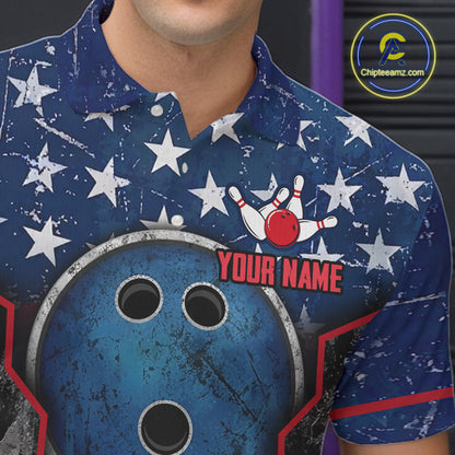 Grunge American Flag Bowling Polo & 1/4 Zip Shirts For Men Custom Patriotic Team Bowling Jerseys NYN3128