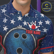 Load image into Gallery viewer, Grunge American Flag Bowling Polo &amp; 1/4 Zip Shirts For Men Custom Patriotic Team Bowling Jerseys NYN3128