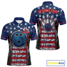 Load image into Gallery viewer, Grunge American Flag Bowling Polo &amp; 1/4 Zip Shirts For Men Custom Patriotic Team Bowling Jerseys NYN3128