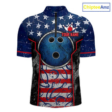 Load image into Gallery viewer, Grunge American Flag Bowling Polo &amp; 1/4 Zip Shirts For Men Custom Patriotic Team Bowling Jerseys NYN3128