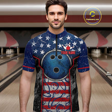 Load image into Gallery viewer, Grunge American Flag Bowling Polo &amp; 1/4 Zip Shirts For Men Custom Patriotic Team Bowling Jerseys NYN3128