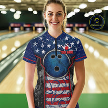 Load image into Gallery viewer, Grunge American Flag Bowling Polo &amp; 1/4 Zip Shirts For Women Custom Patriotic Team Bowling Jerseys NYN3128