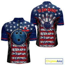 Load image into Gallery viewer, Grunge American Flag Bowling Polo &amp; 1/4 Zip Shirts For Men Custom Patriotic Team Bowling Jerseys NYN3128