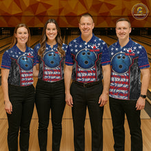 Load image into Gallery viewer, Grunge American Flag Bowling Polo &amp; 1/4 Zip Shirts For Men Custom Patriotic Team Bowling Jerseys NYN3128