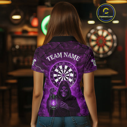 Purple Neon Grim Reaper Lightning Skull Darts League Shirt Custom Skull Women Darts Jersey NYN2038