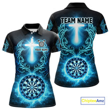 Load image into Gallery viewer, Thunder Blue Dartboard Cross Women Darts Team Shirt Personalized Tribal Dart Polo Jerseys NYN2555